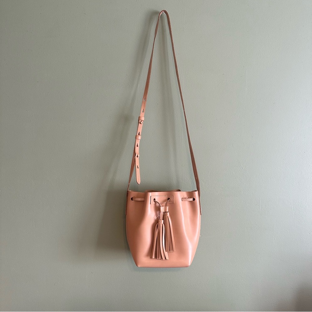 J.Crew Mini Leather Bucket Bag Drawstring Tassel Crossbody - Picture 2 of 6